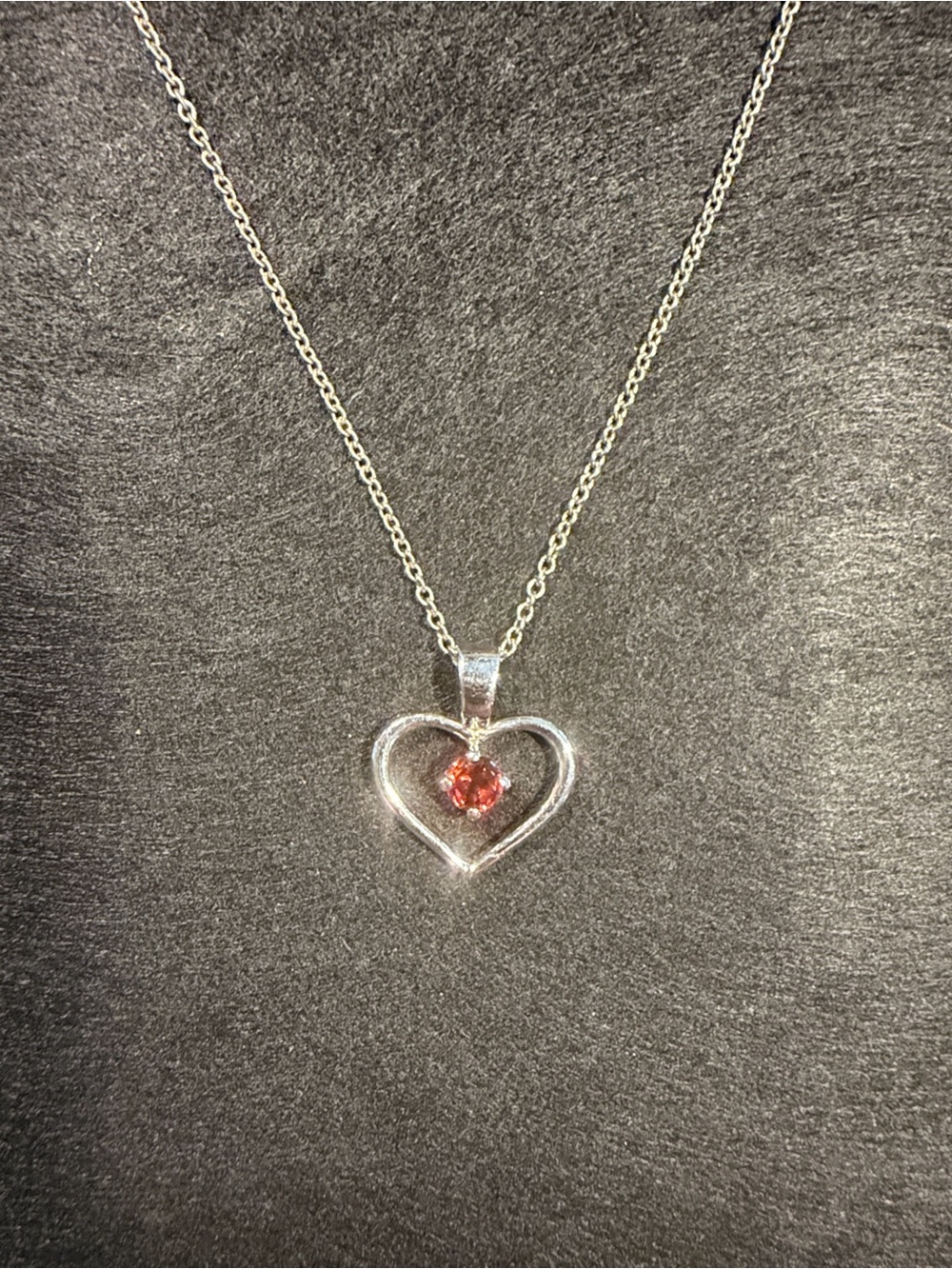 Sterling Heart Pendant Necklace with Garnet Gem